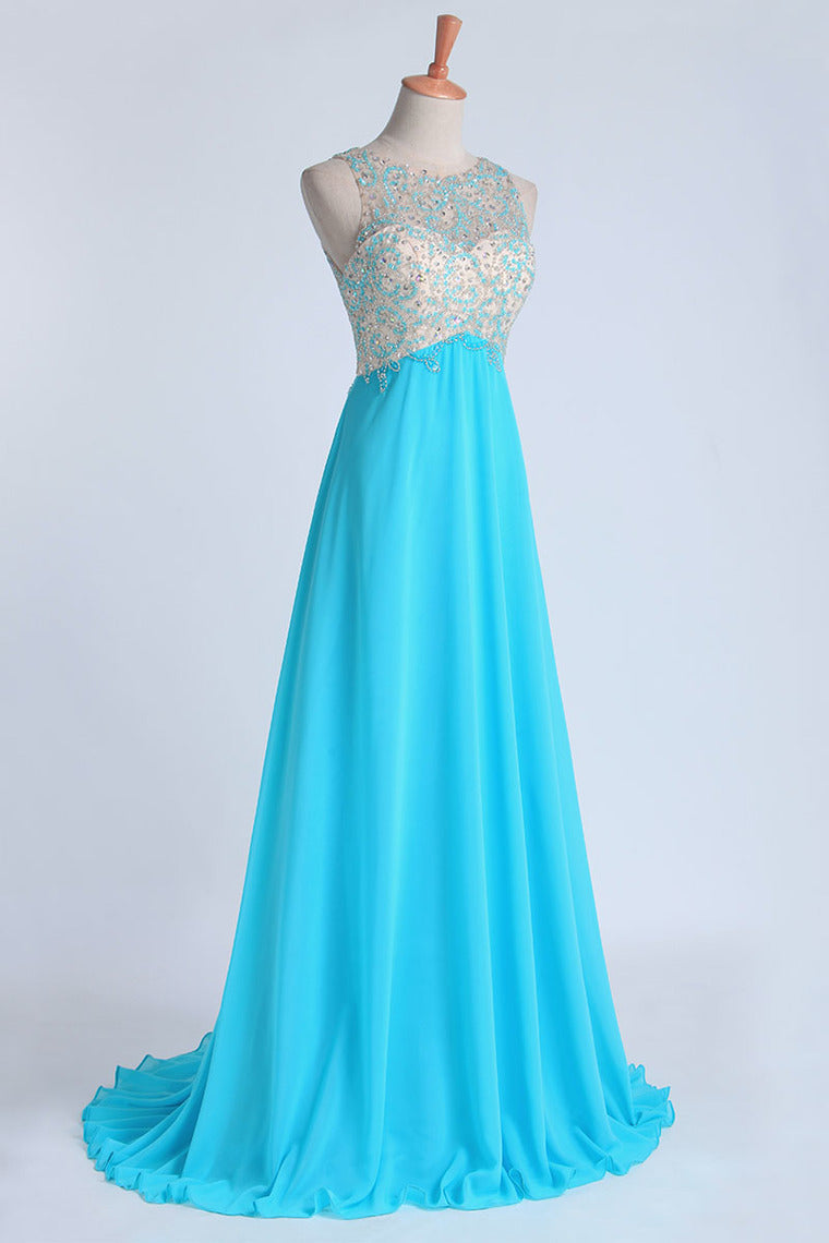 2022 Prom Dresses A Line Scoop Sweep/Brush Chiffon