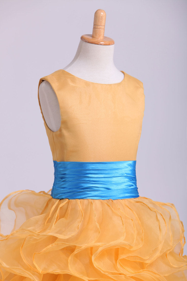 2022 Flower Girl Dresses Ball Gown Scoop Floor Length Organza