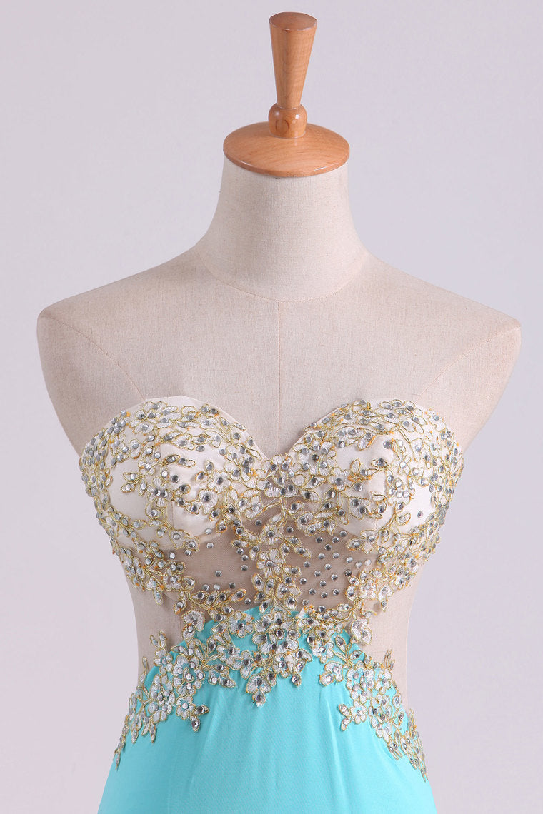 2022 Sexy Prom Dresses Sheath With Slit And Applique Sweep Train Spandex