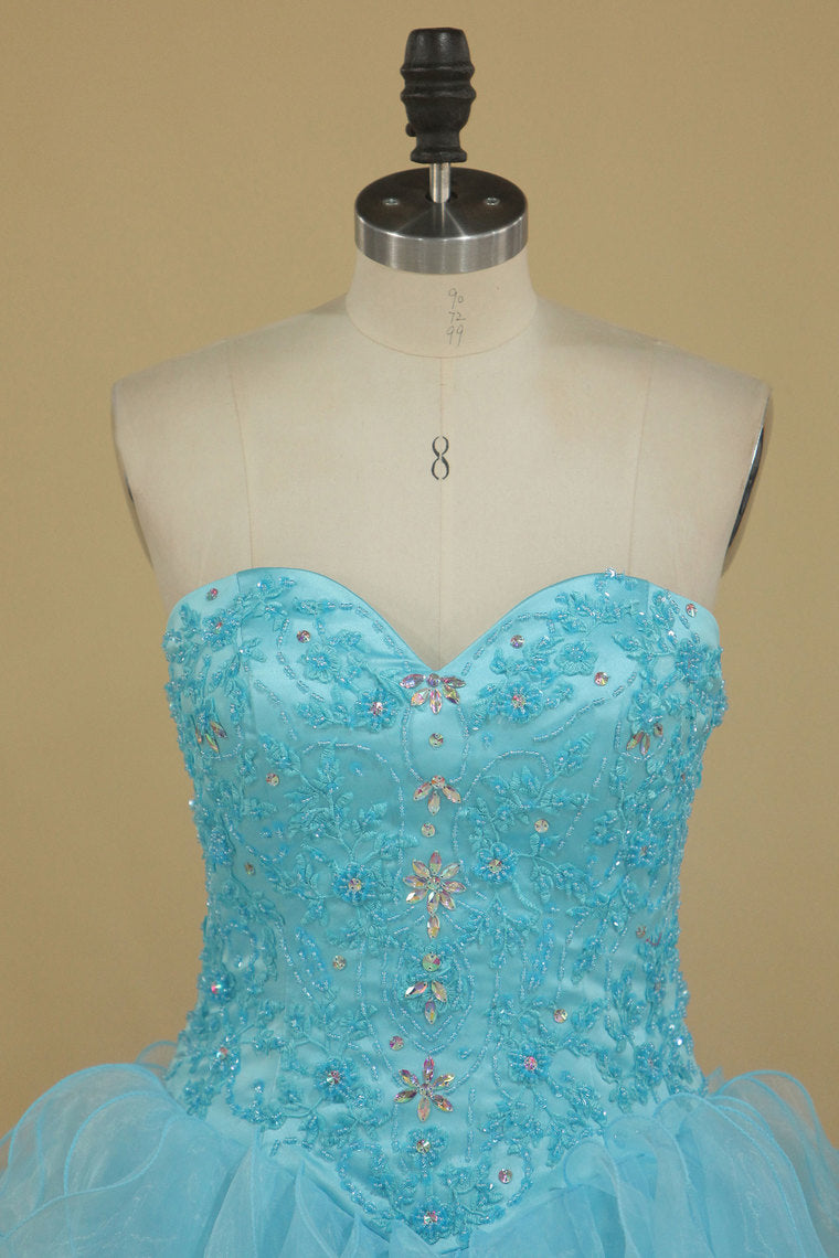 2022 Sweetheart Beaded Bodice Organza Quinceanera Dresses Floor Length