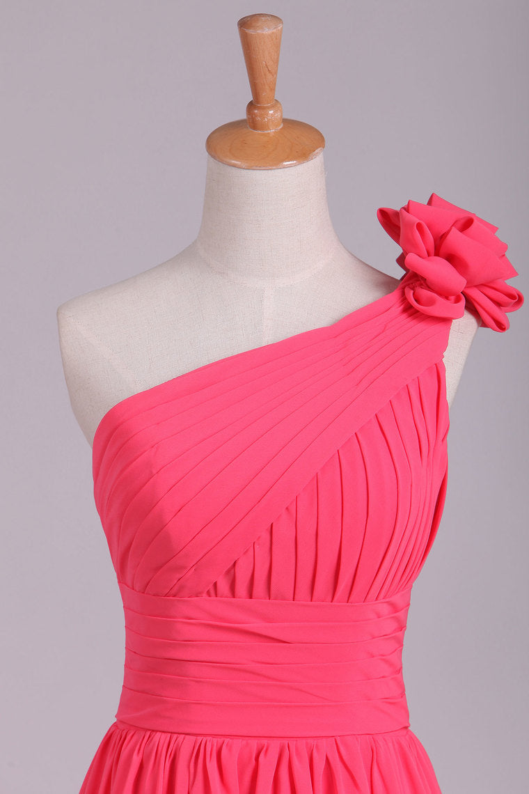 2022 One Shoulder Bridesmaid Dresses Chiffon With Handmade Flower Burgundy/Maroon
