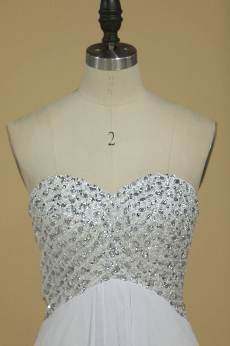 2022 Sweetheart Prom Dress Open Back Beaded Bodice A Line Floor Length Chiffon