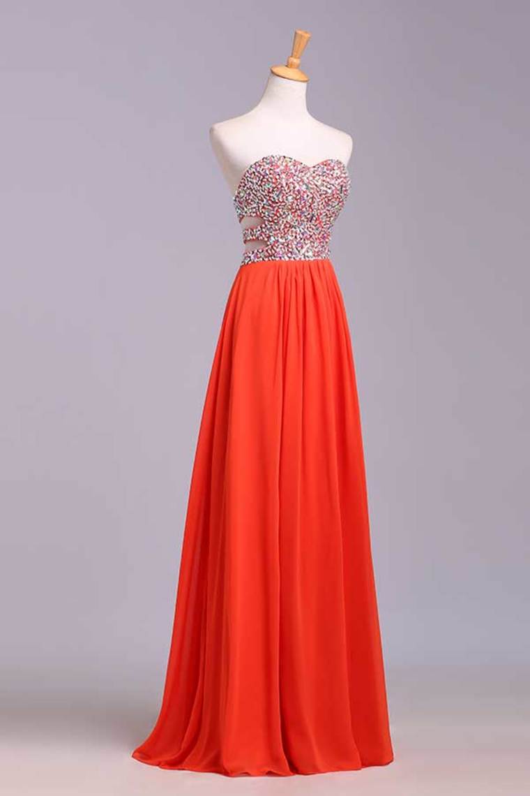 2022 Prom Dresses A-Line Sweetheart Chiffon Floor Length With Beading/Sequins