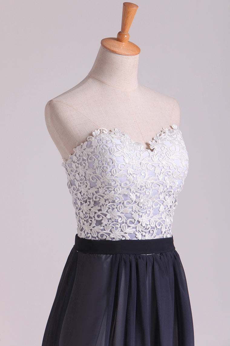 2022 Gradient Color Sweetheart Prom Dresses A Line Chiffon Floor Length With Applique
