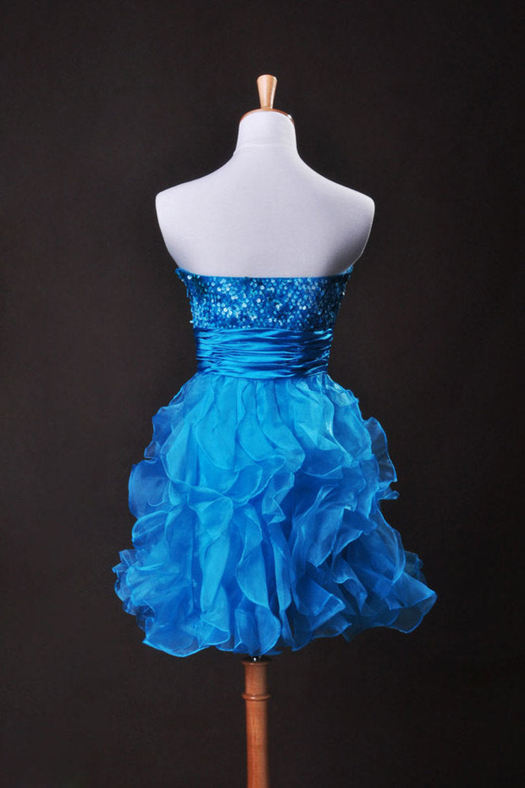 2022 Collection Blue A Line Sweetheart Short/Mini Organza Cz
