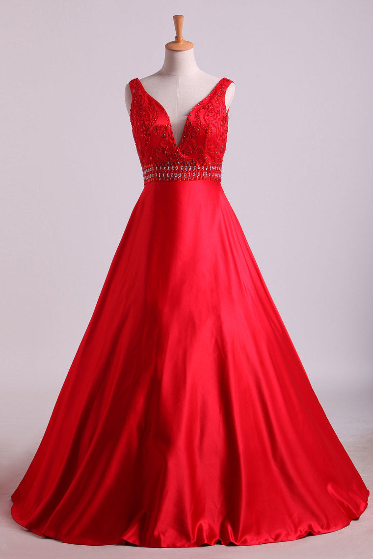 2022 Evening Dresses A-Line Floor Length Lace-Up Satin