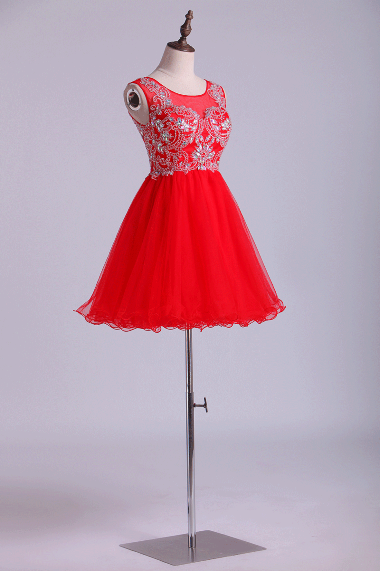 2022 Scoop Beaded Bodice Homecoming Dresses A Line Short Tulle