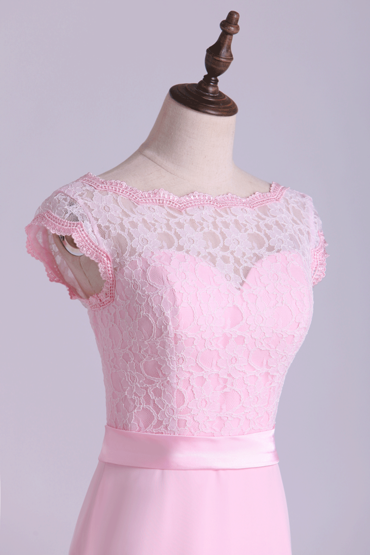 2022 Cap Sleeve Chiffon & Lace Bridesmaid Dresses A-Line Floor-Length New