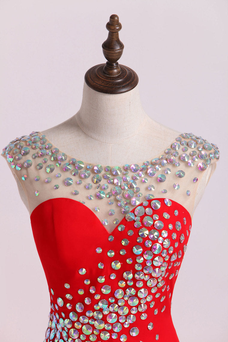 2022 Scoop Column Prom Dresses With Rhinestone Chiffon