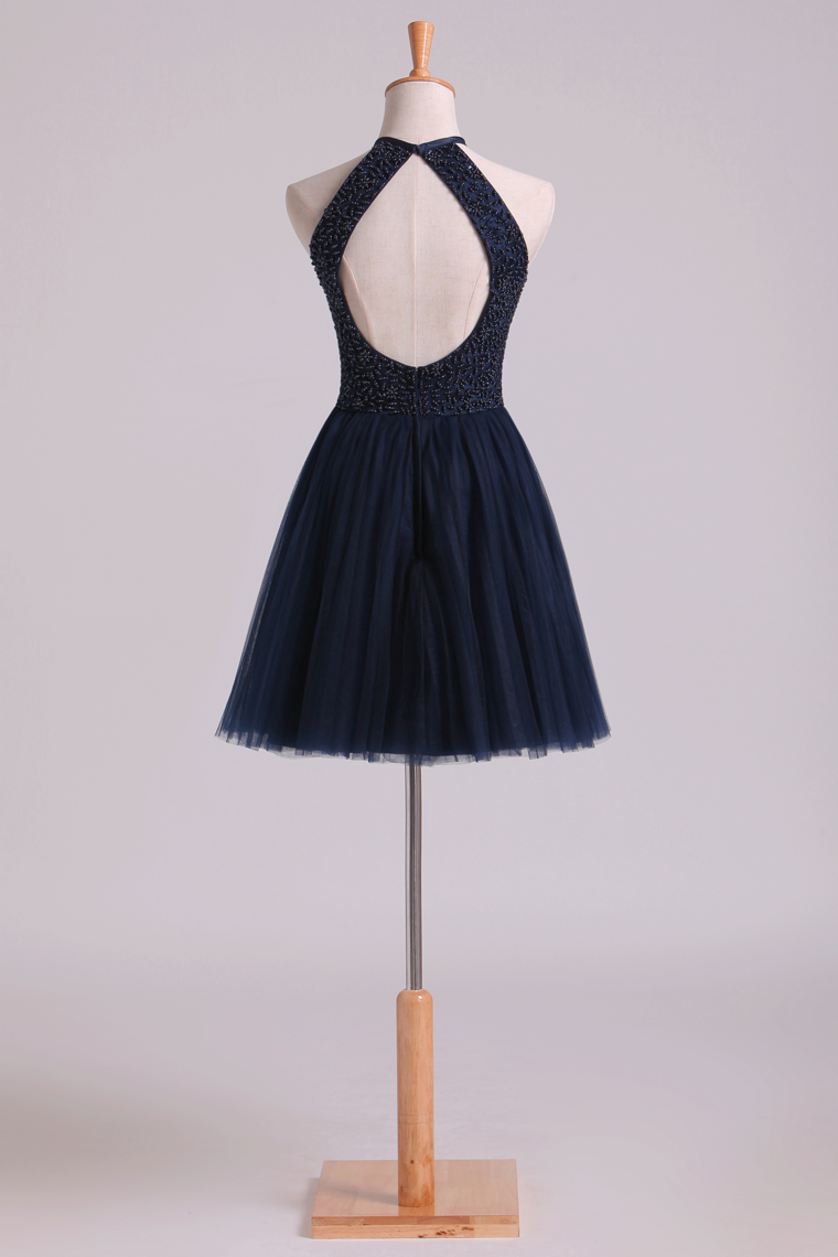 2022 Scoop Homecoming Dresses A-Line With Beading Tulle Mini