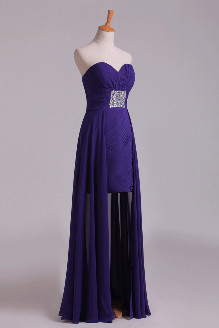 2022 Homecoming Dresses Asymmetrical Train Sweetheart Sheath With Beading Chiffon