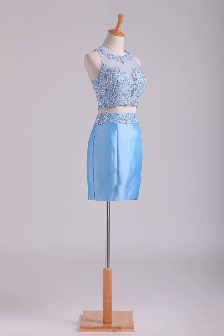 2022 Homecoming Dresses Two Pieces Scoop Sheath With Beads Short/Mini