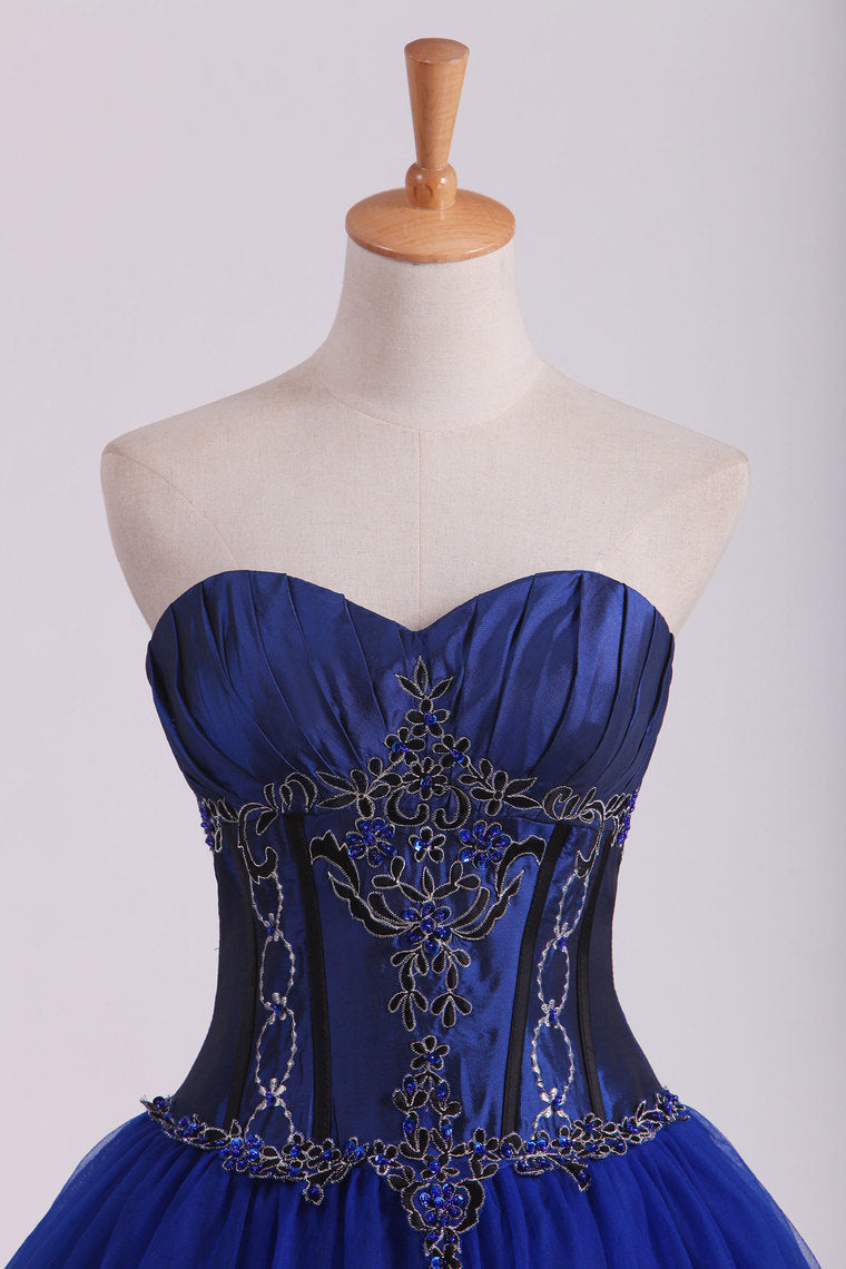 2022 Dark Royal Blue Ball Gown Sweetheart Floor Length Quinceanera Dresses With Beading