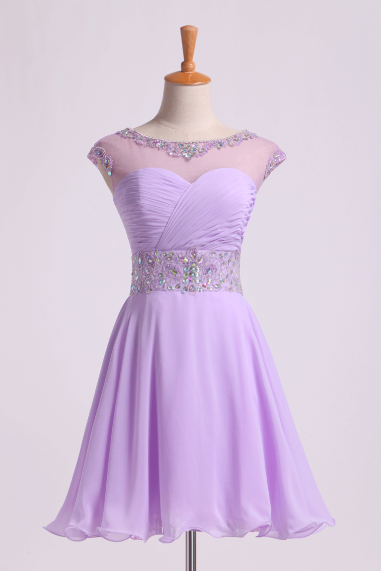 2022 Homecoming Dresses Scoop A Line Beaded Neckline&Waistline Short/Mini Chiffon
