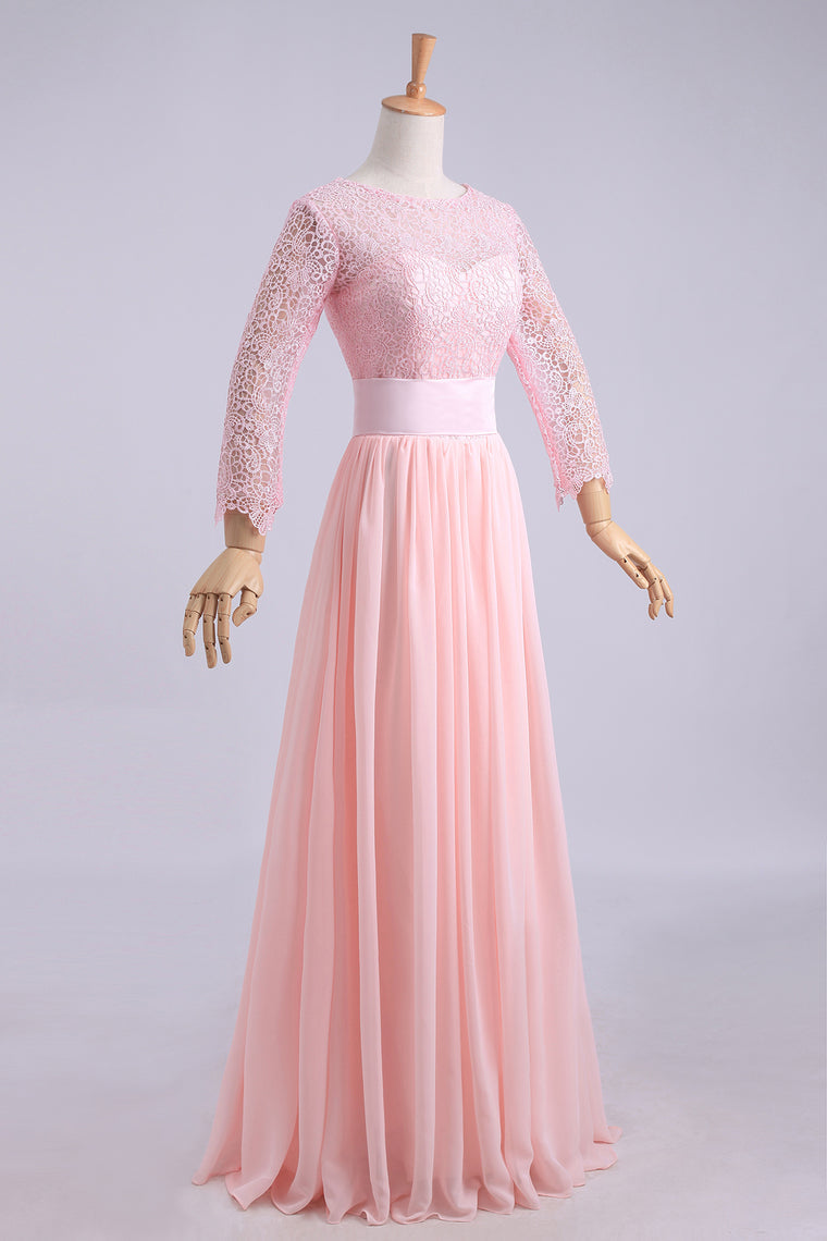 2022 Bridesmaid Dresses A-Line Scoop Lace And Chiffon Floor-Length