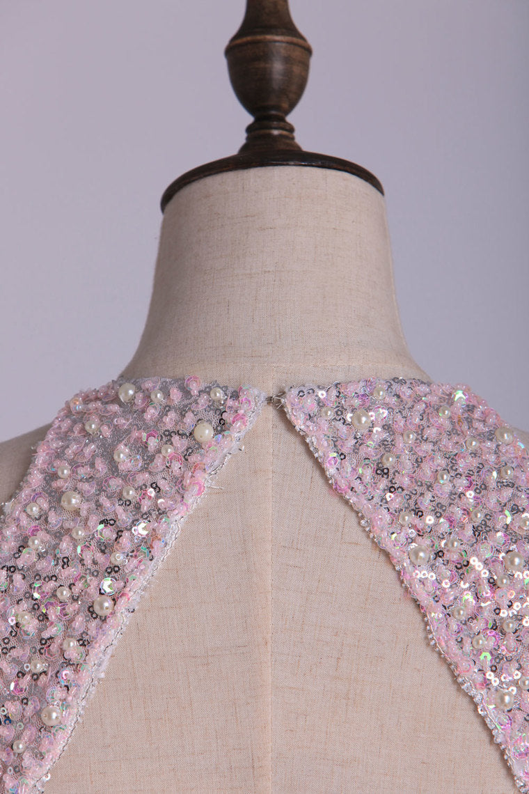 2022 Heavily Beaded Bodice Scoop A Line Prom Dresses Chiffon Open Back