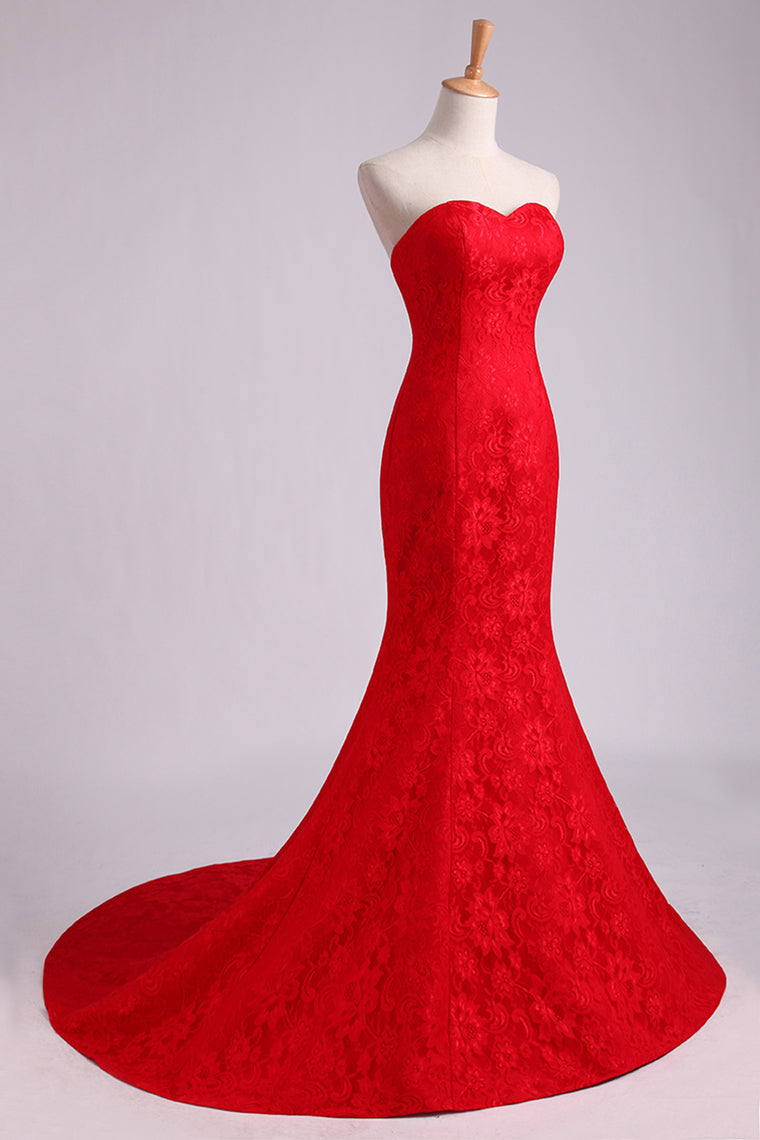 2022 Evening Dresses Mermaid/Trumpet Sweetheart Lace Court Train