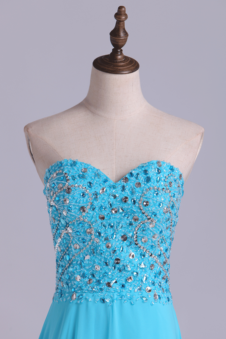 2022 Sweetheart Beaded Bodice Intricately Detailed With Matching Beading Chiffon A-Line Prom Dress