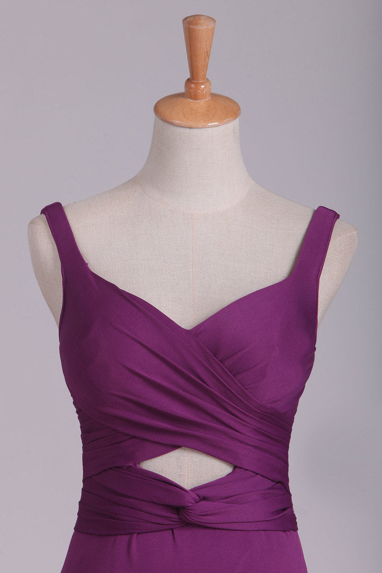 2022 Grape Prom Dresses Straps Open Back Spandex With Ruffles Sweep Train