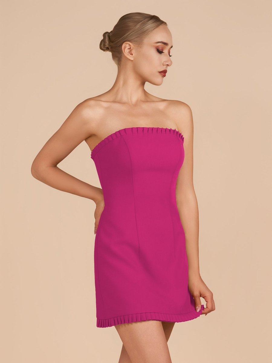 Edna | Fuchsia - A-Line Strapless Ruffles Short Homecoming Dresses