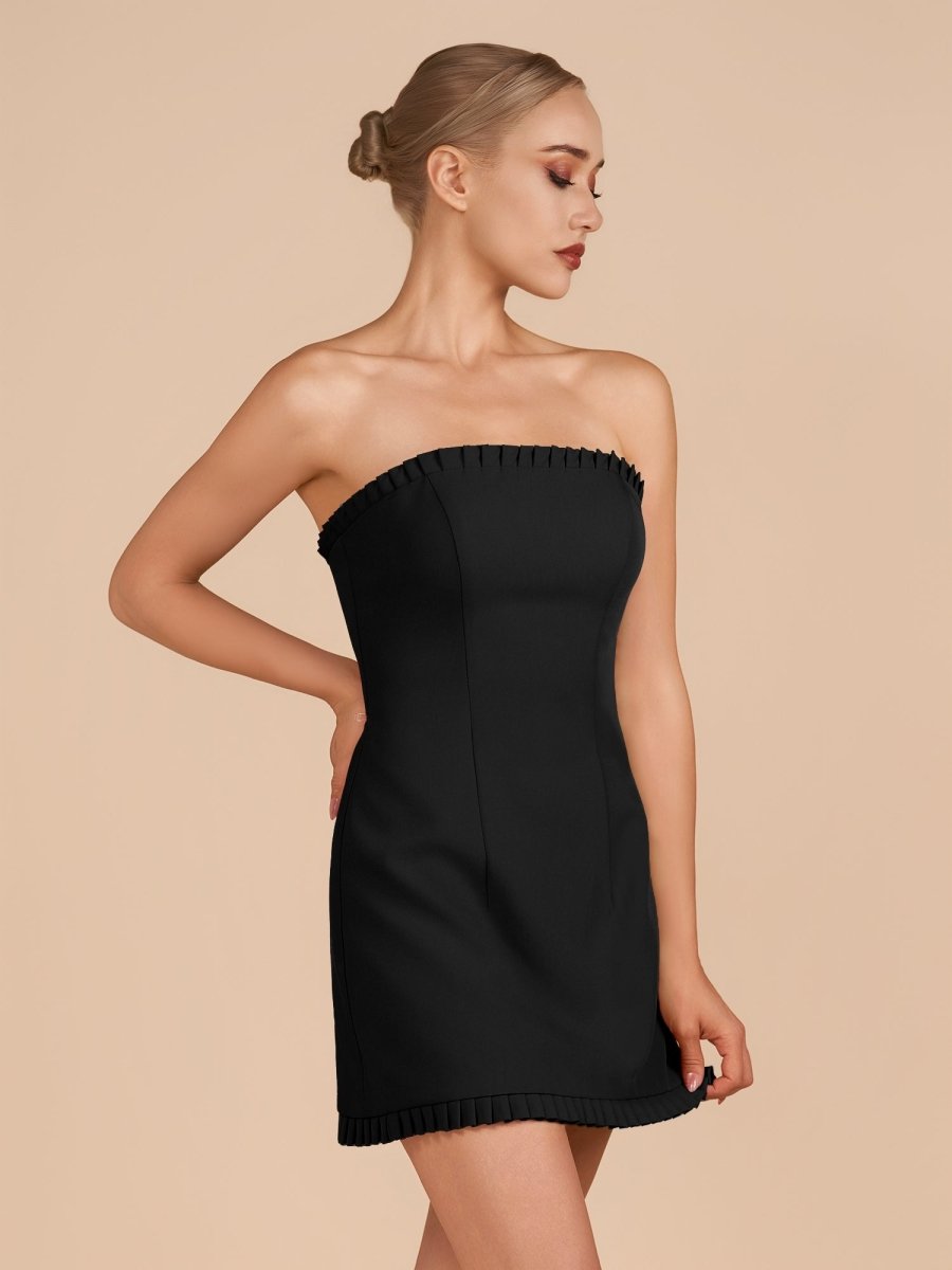 Edna | Black - A-Line Strapless Ruffles Short Homecoming Dresses
