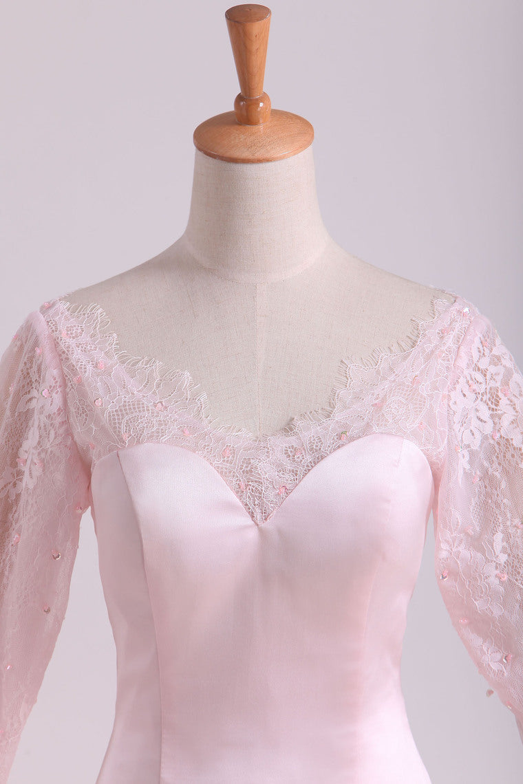 2022 Prom Dresses Mermaid V Neck Long Sleeves With Applique Satin