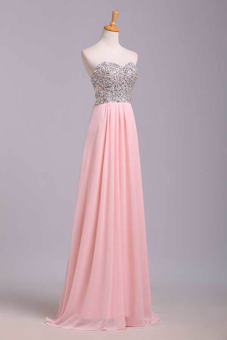 2022 Prom Dresses A-Line Sweetheart Chiffon Floor Length With Beading/Sequins