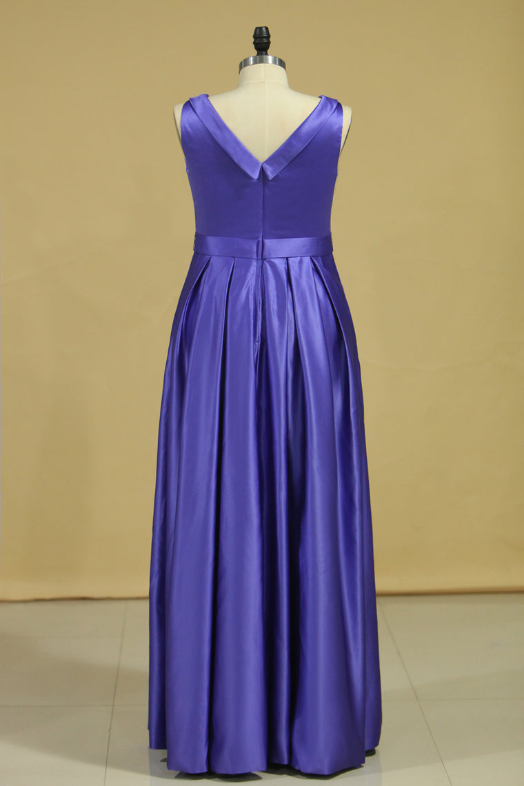 2022 Regency Plus Size A Line Evening Dresses  Cowl Neck Floor Length Satin With Sash