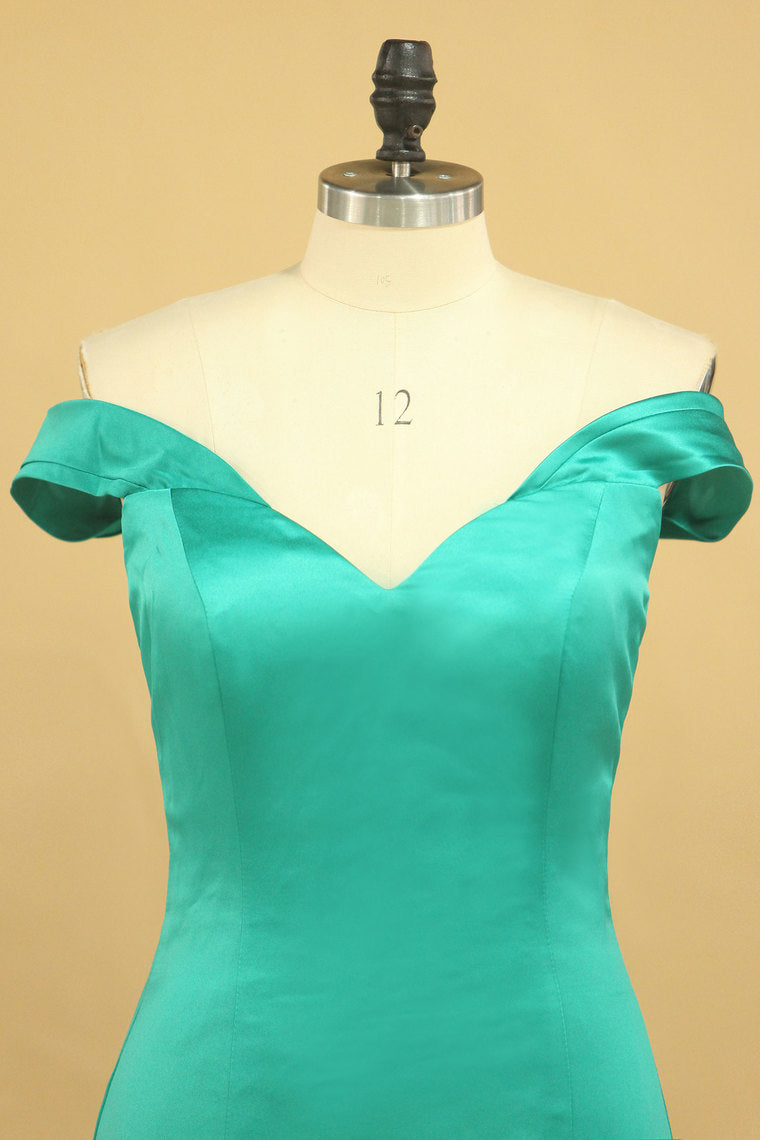 2022 Off The Shoulder Mermaid Prom Dresses  Sweep Train Satin Zipper Back
