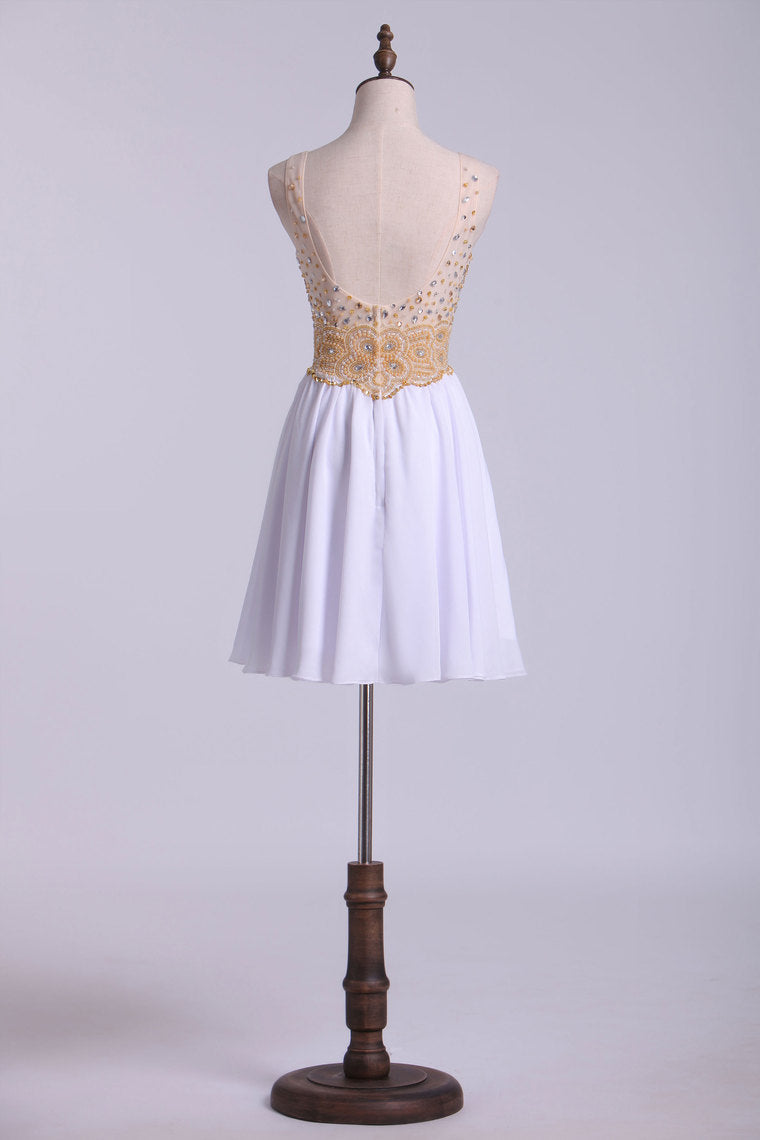 2022 V-Neck Homecoming Dresses A Line Tulle & Chiffon Beaded Bodice
