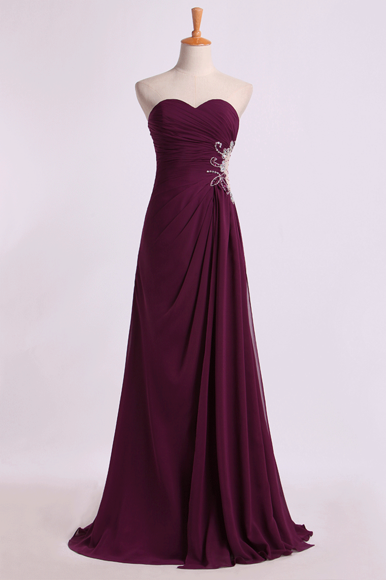 2022 Prom Dresses A Line Ruffled Bodice Beaded With Slit Floor Length