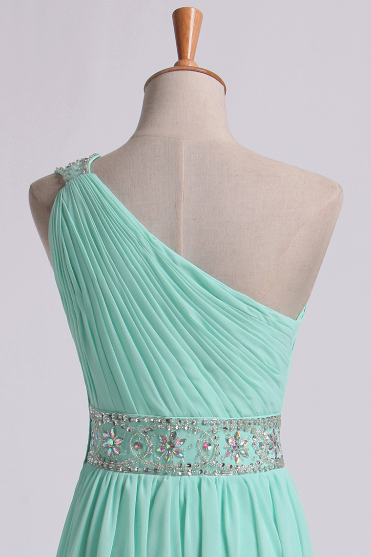 2022 Prom Dresses One Shoulder A-Line Chiffon With Beading&Sequins Floor Length