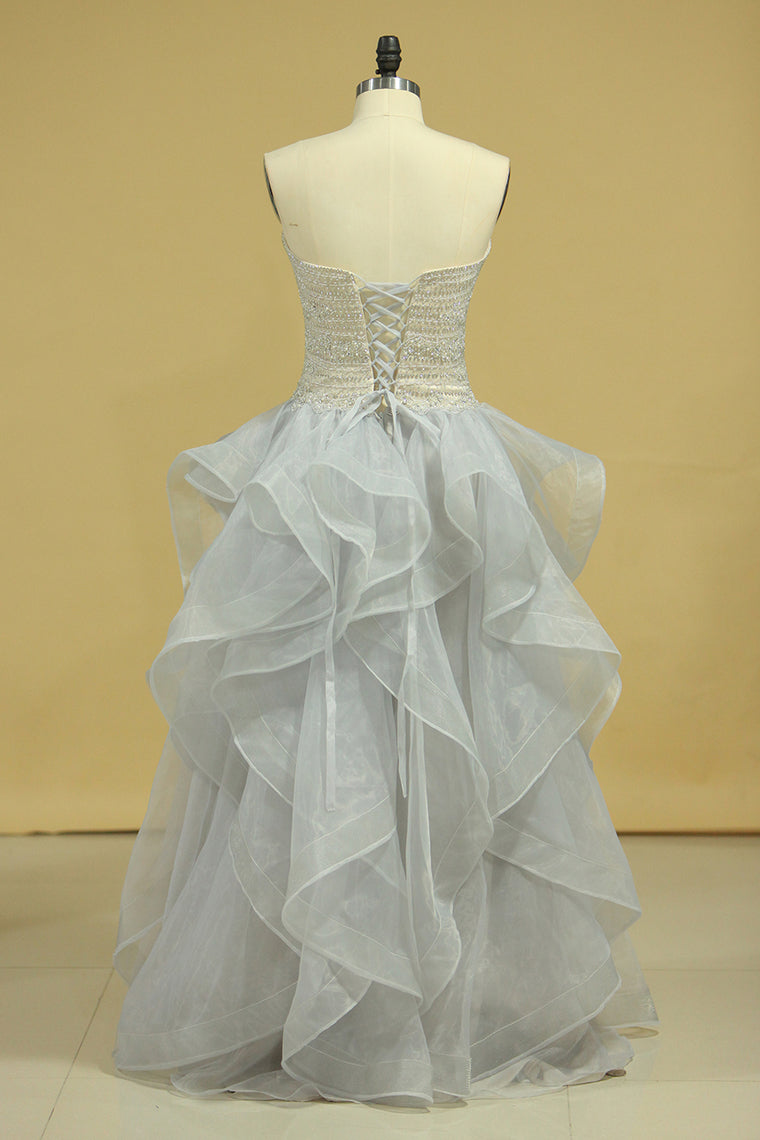 2022 Plus Size Strapless Prom Dresses Organza With Beading Floor Length