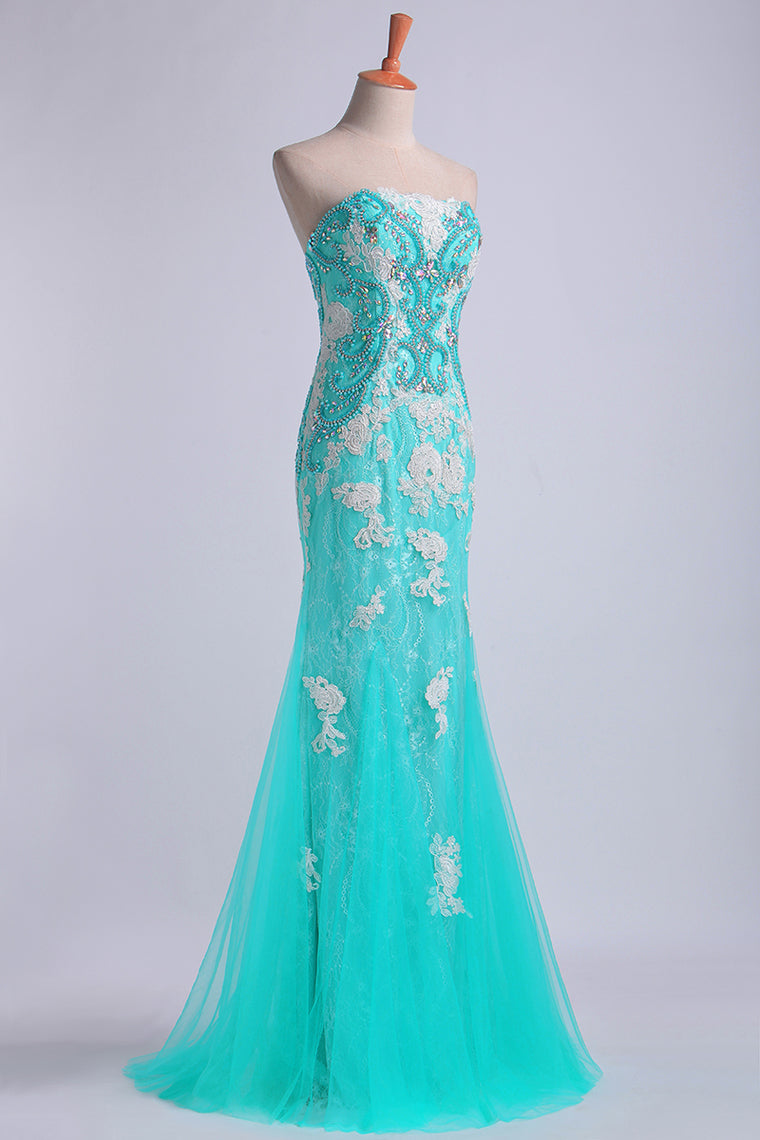 2022 Prom Dresses Strapless Column With Beading And Applique