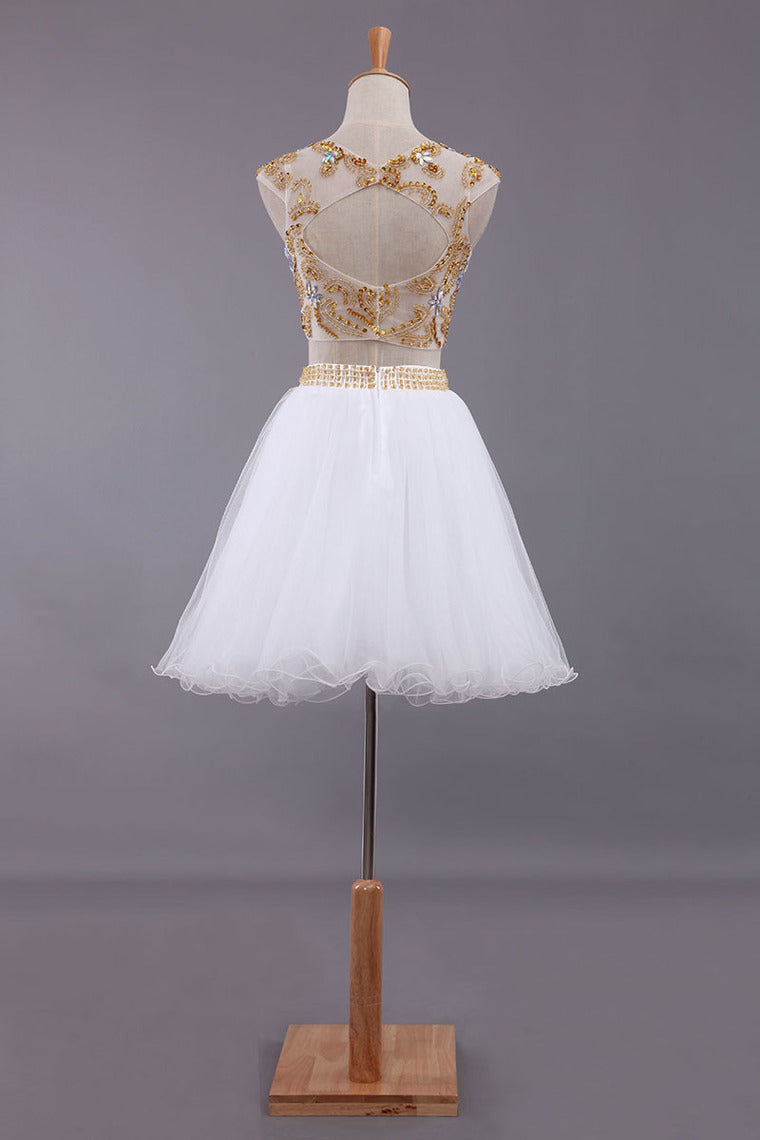 2022 Two-Piece Scoop A Line Short/Mini Homecoming Dresses Tulle Beaded Bodice