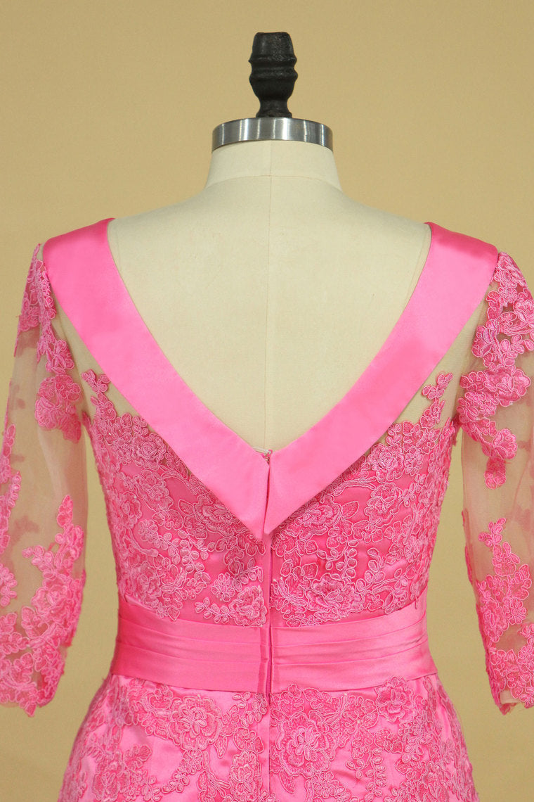 2022 Satin Mother Of The Bride Dresses Cowl Neck Half Sleeve With Applique