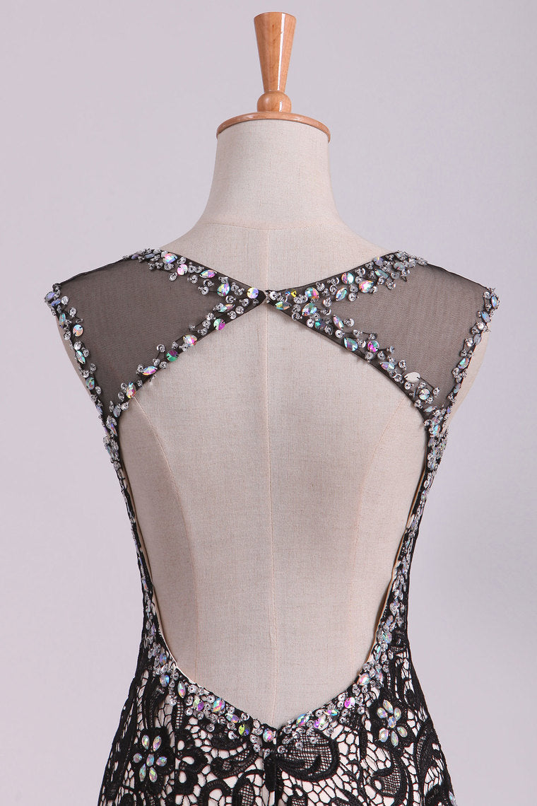 2022 Black Prom Dresses Mermaid/Trumpet Scoop Lace