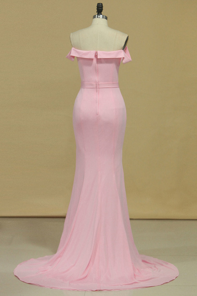 2022 Boat Neck Spandex Mermaid/Trumpet Zipper Up Evening Dresses Floor Length