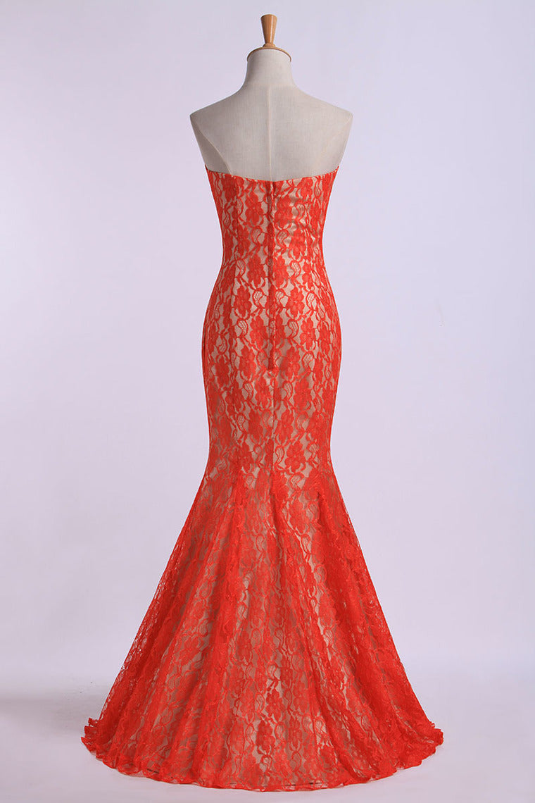 2022 Prom Dresses Sweetheart Mermaid Floor Length With Trumpet Lace Skirt