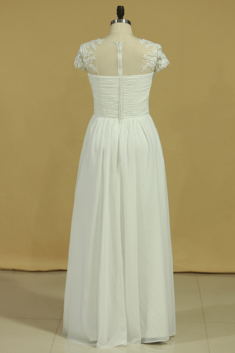 2022 Plus Size Scoop A Line Wedding Dresses Chiffon With Applique