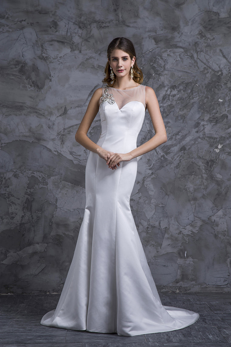 2022 Prom Dresses Mermaid White Satin With Beading