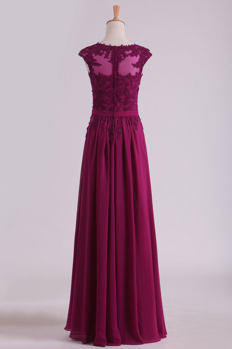 2022 Evening Dresses Scoop A-Line Chiffon With Applique And Belt