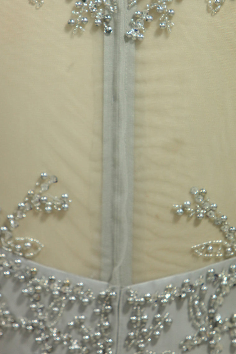 2022 Plus Size Bateau Beaded Bodice A-Line Prom Dresses With Long Chiffon Skirt