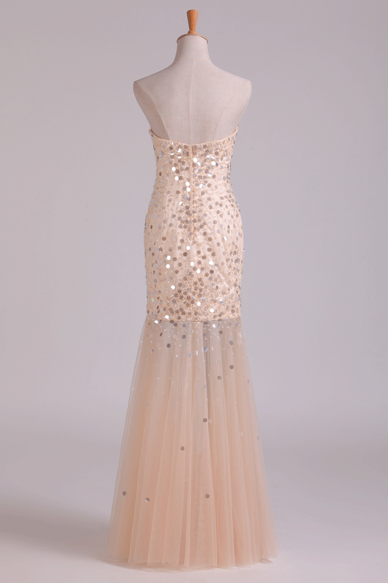 2022 Sweetheart Floor Length Prom Dresses Mermaid Tulle With Beading New