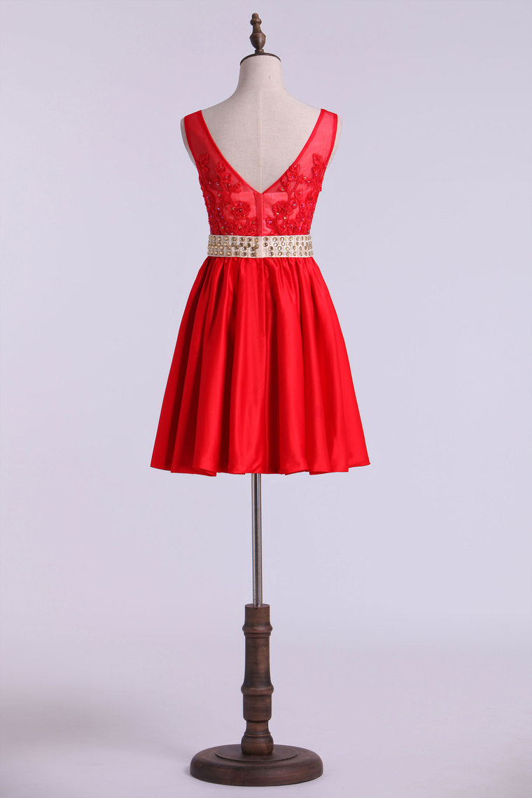 2022 Homecoming Dresses A Line V Neck With Applique & Beads
