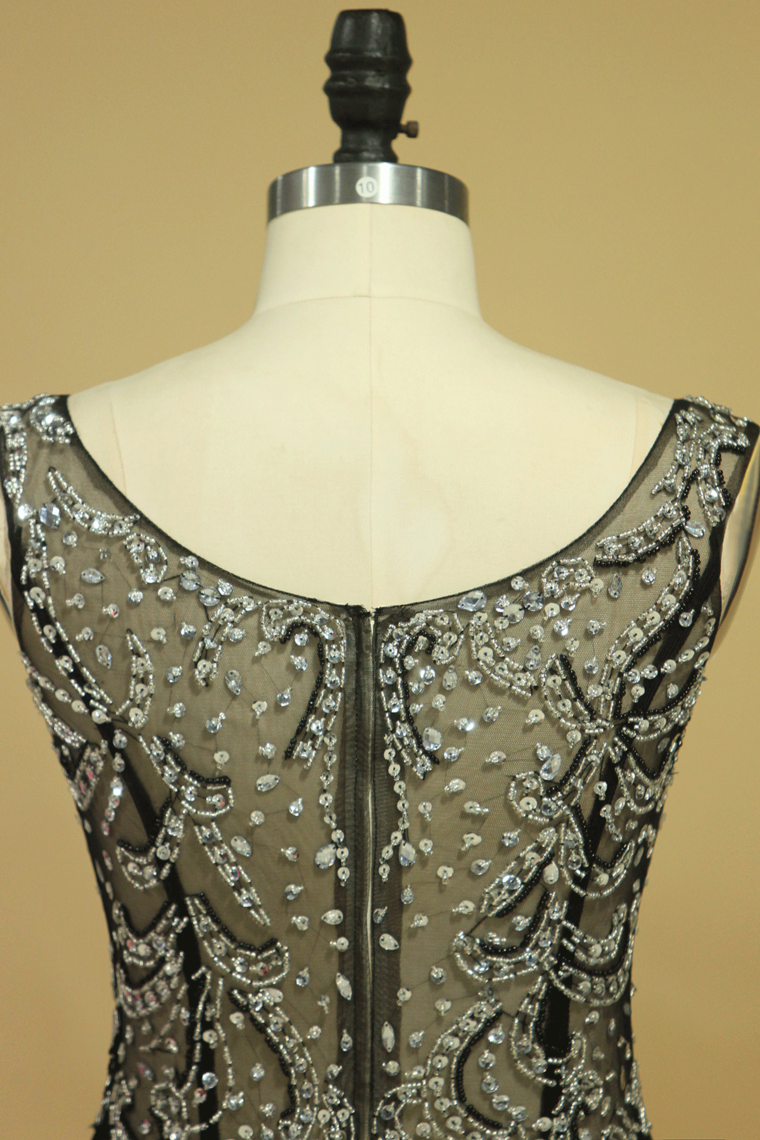 2022 Black Prom Dresses Off The Shoulder See-Through Beaded Bodice Chiffon