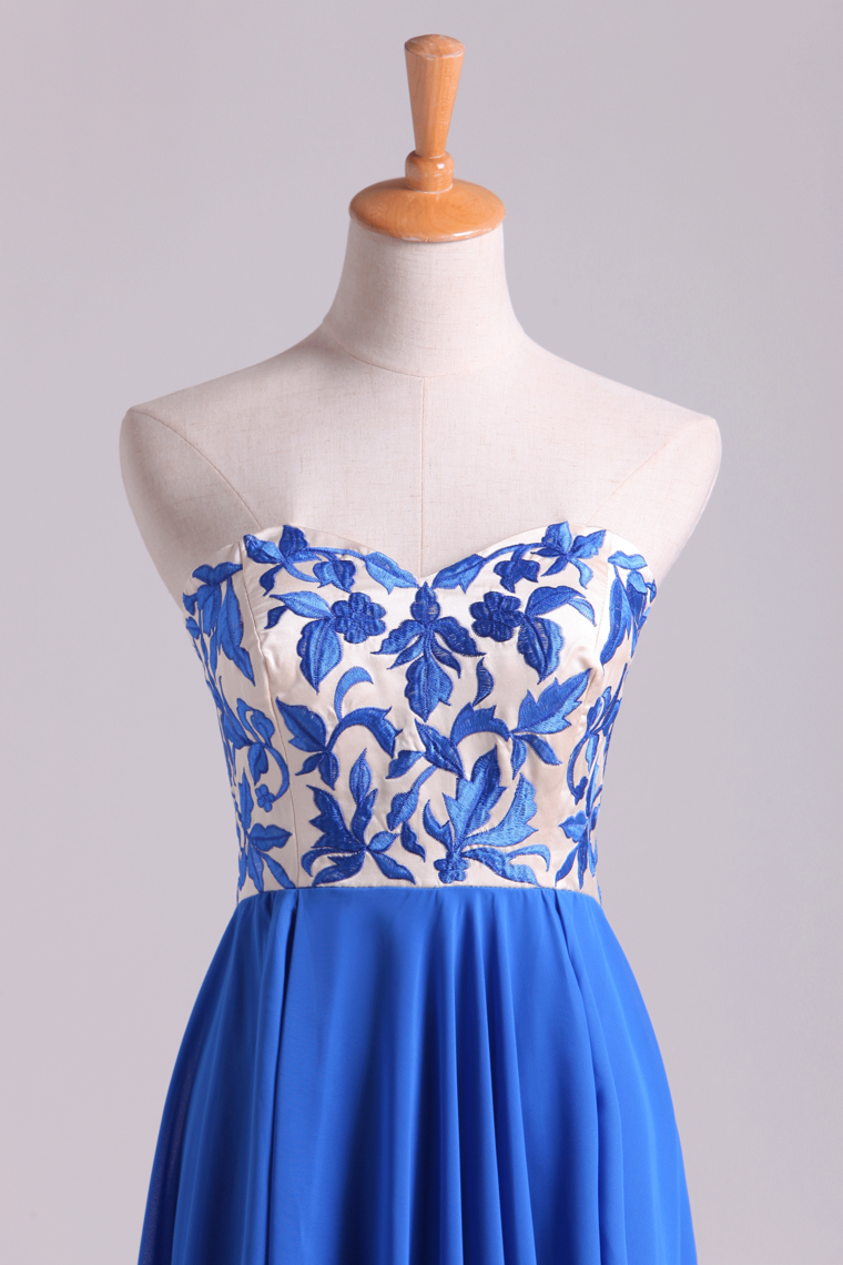 2022 Floor Length Chiffon Prom Dresses Seetheart Princess With Embroidery
