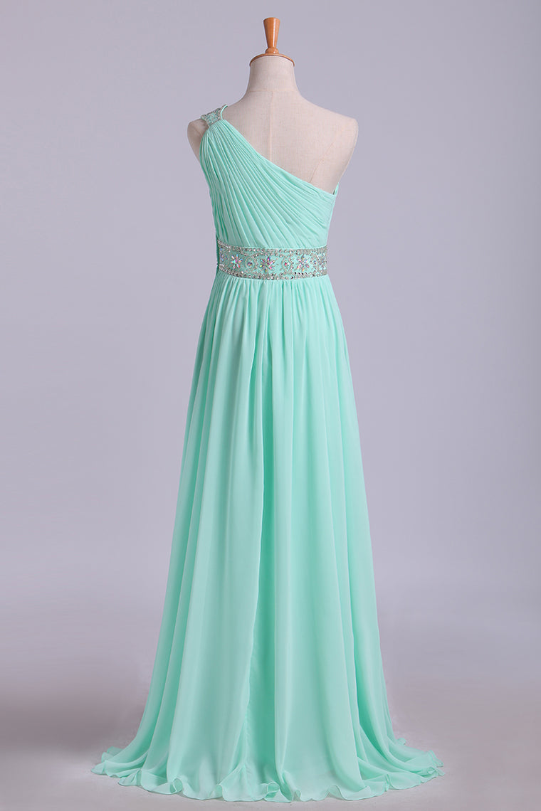 2022 Prom Dresses One Shoulder A-Line Chiffon With Beading&Sequins Floor Length