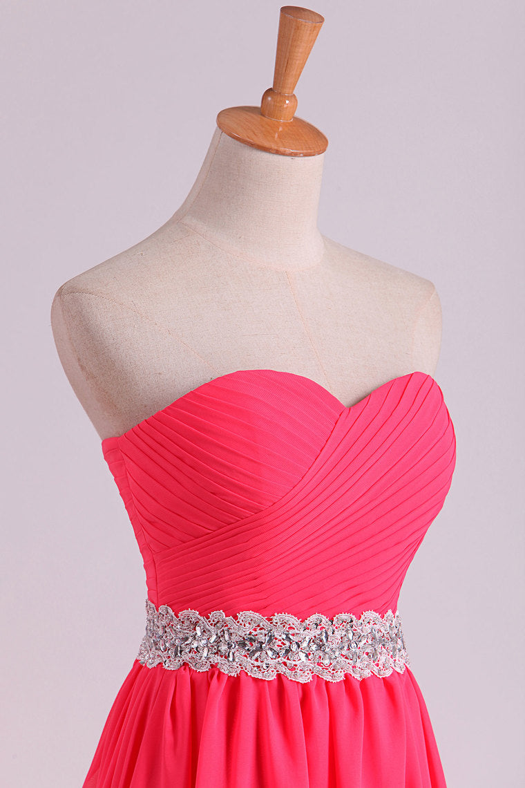 2022 New Arrival Prom Dresses Sweetheart Ruched Bodice With Beading Chiffon
