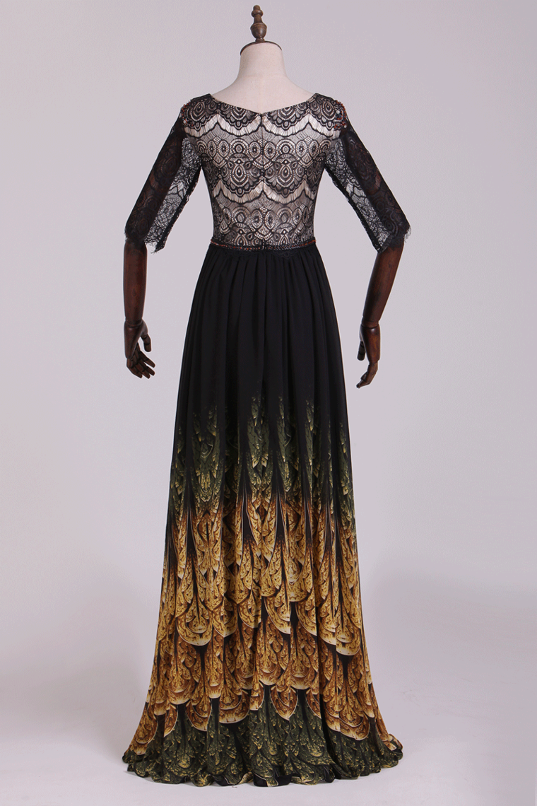 2022 Bateau Prom Dresses A Line Floor Length Lace #31310 (Color Just As Picture Show)